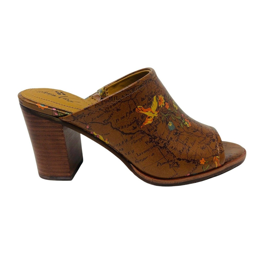 New Patricia Nash Womans Block Heel Mule Slide Ottavia Floral Map Print 7M NIB